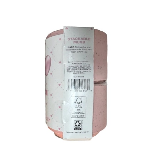 NWT Stackable Mugs Season of Love Pink Speckled Huge Kisses Set of 2 - Picture 7 of 13